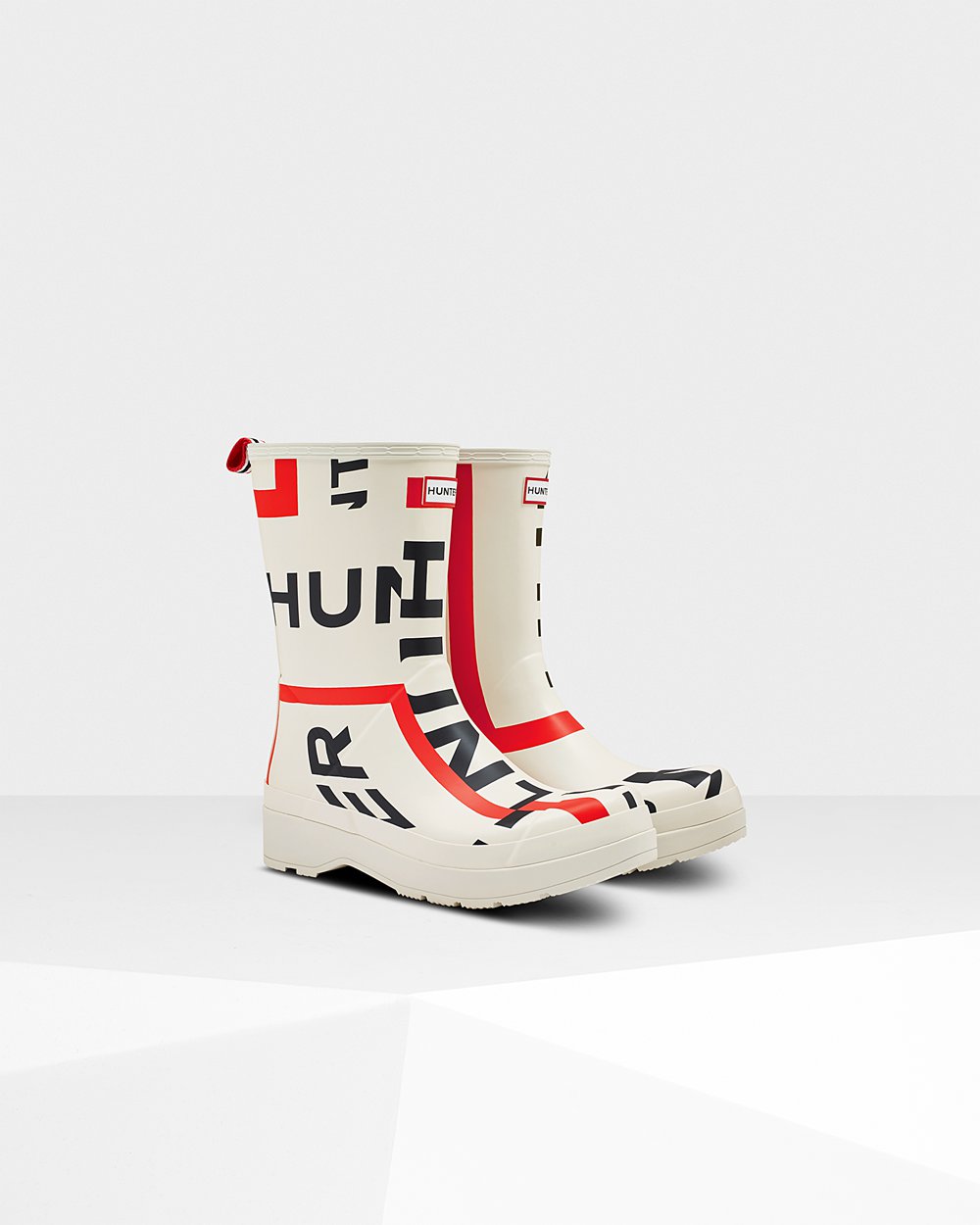 Mens Play Boots - Hunter Original Mid-Height Exploded Logo Rain (35CIEZTLH) - White